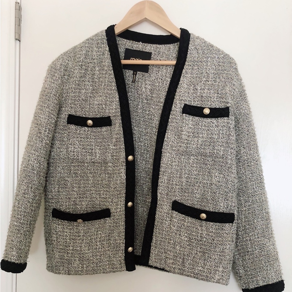 Maje Tweed Jacket- Size 36, Silver